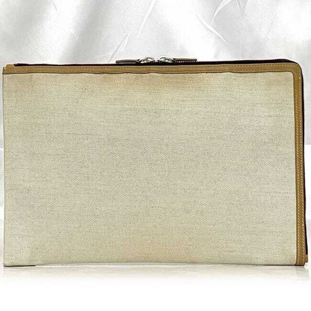 Balenciaga Clutch Bag Beige Handbag Canvas Leather Zipper Logo L - Picture 3 of 10